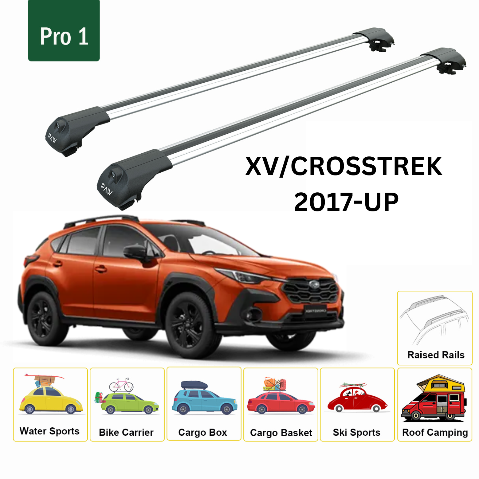 Compatible with Subaru Crosstrek 2017- Onwards upgraded roof rail model, Roof crossbars Silver Color