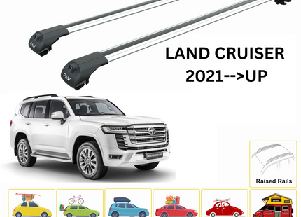 For Toyota Land Cruiser j300 Roof Rack Cross Bars Raised Rail Silver 2021- Up