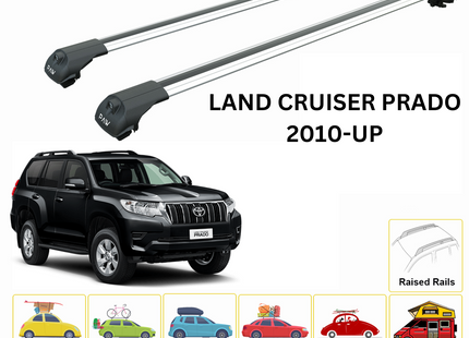 For Toyota Land Cruiser Prado j150 Roof Rack Cross Bars Raised Rail Silver 2009-2022