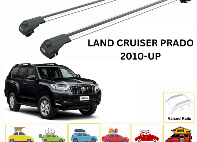 For Toyota Land Cruiser Prado j150 Roof Rack Cross Bars Raised Rail Silver 2009-2022