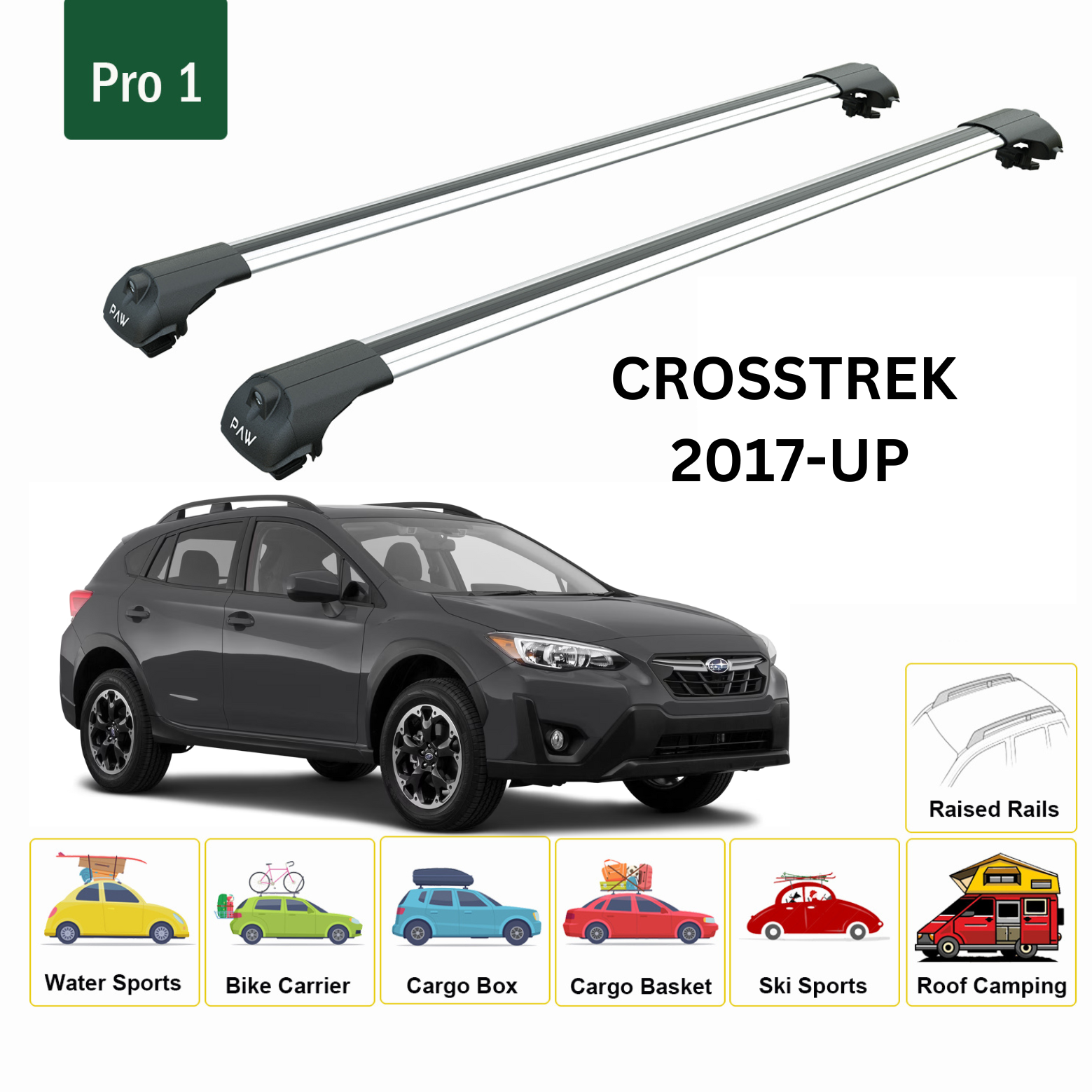 Compatible with Subaru Crosstrek 2017- Onwards upgraded roof rail model, Roof crossbars Silver Color