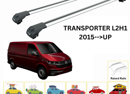 For Volkswagen Transporter T6 2015-2024 SWB Roof Side Rail and Roof Rack Cross Bar Silver