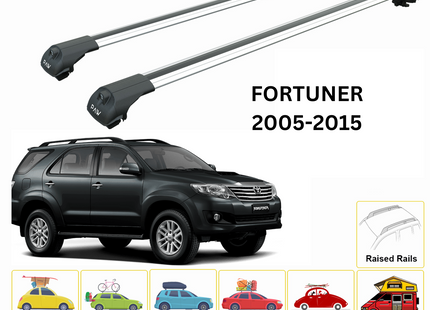 For Toyota Fortuner 2005-15 Roof Rack Cross Bars Raised Rail Alu Silver