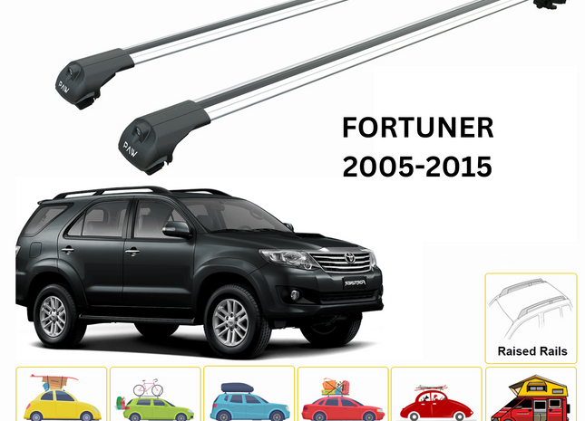 For Toyota Fortuner 2005-15 Roof Rack Cross Bars Raised Rail Alu Silver
