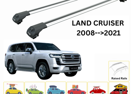 For Toyota Land Cruiser J200 Roof Rack Cross Bars Raised Rail 2008-2021 Silver