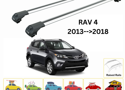 For Toyota Rav 4 2013-18 Roof Rack Cross Bars Raised Rail Alu Silver