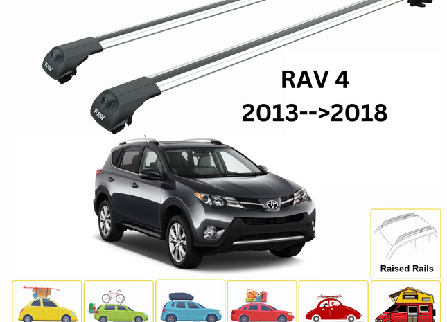 For Toyota Rav 4 2013-18 Roof Rack Cross Bars Raised Rail Alu Silver