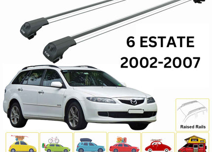 For Mazda 6 Estate 2002-2007 Roof Rack Cross Bars Raised Rail Alu Silver