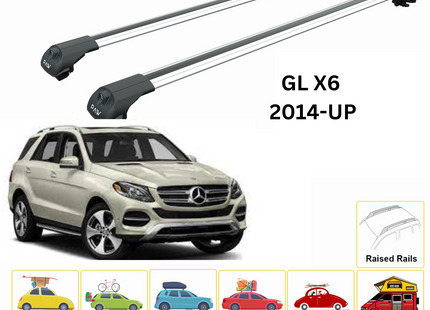 For Mercedes Benz GL X6 2014-Up Roof Rack Cross Bars Metal Bracket Raised Rail Alu Silver
