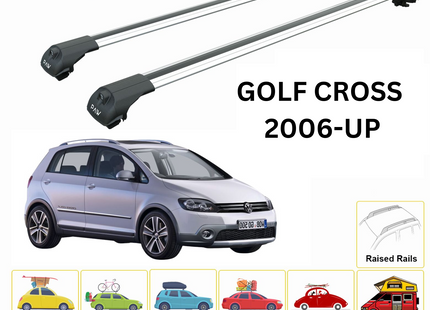 For Volkswagen Golf Cross 2006-2014 Roof Rack Cross Bar Raised Rail Alu Silver