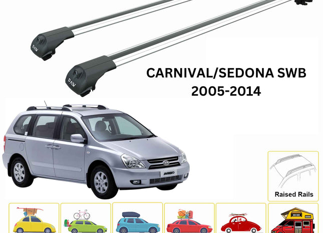 For KIA Carnival/Sedona SWB 2005-14 Roof Rack Cross Bars Raised Rail Alu Silver