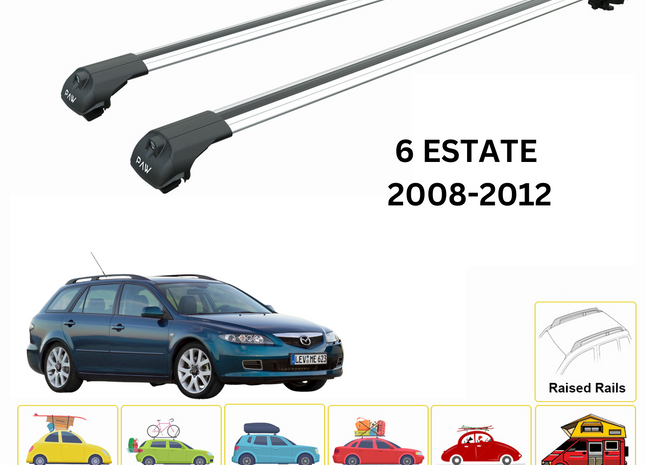 For Mazda 6 Estate 2008-2012 Roof Rack Cross Bars Raised Rail Alu Silver