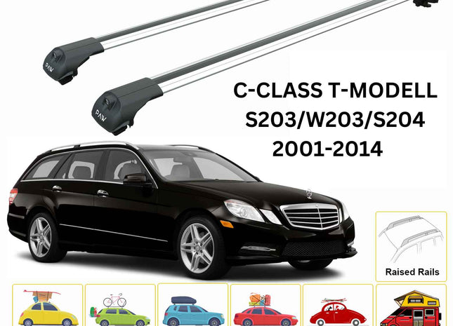 For Mercedes C Estate S203 Roof Rack Cross Bars Raised Rail Alu Silver 2001-2014