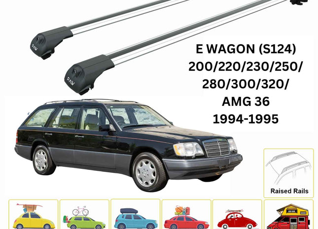 For Mercedes E Wagon S124 1985-1995 Roof Rack Cross Bars Raised Rail Silver