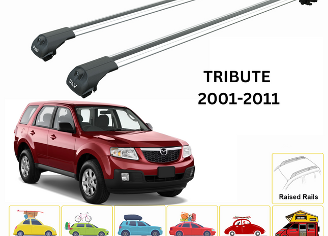 For Mazda Tribute 2001-11 Roof Rack Cross Bars Metal Bracket Raised Rail Alu Silver