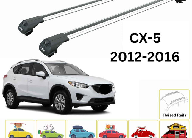 For Mazda CX 5 KF Roof Rack Cross Bars Raised Rail Alu 2017- Up Silver