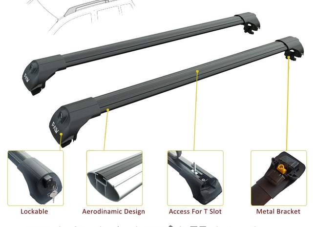 For Toyota Land Cruiser J100 Roof Rack Cross Bars Raised Rail Silver 1998-2007