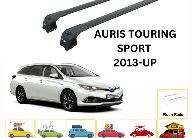 For Toyota Auris TouringSport 2013-Up Roof Rack Cross Bars Flush Rail Alu Black