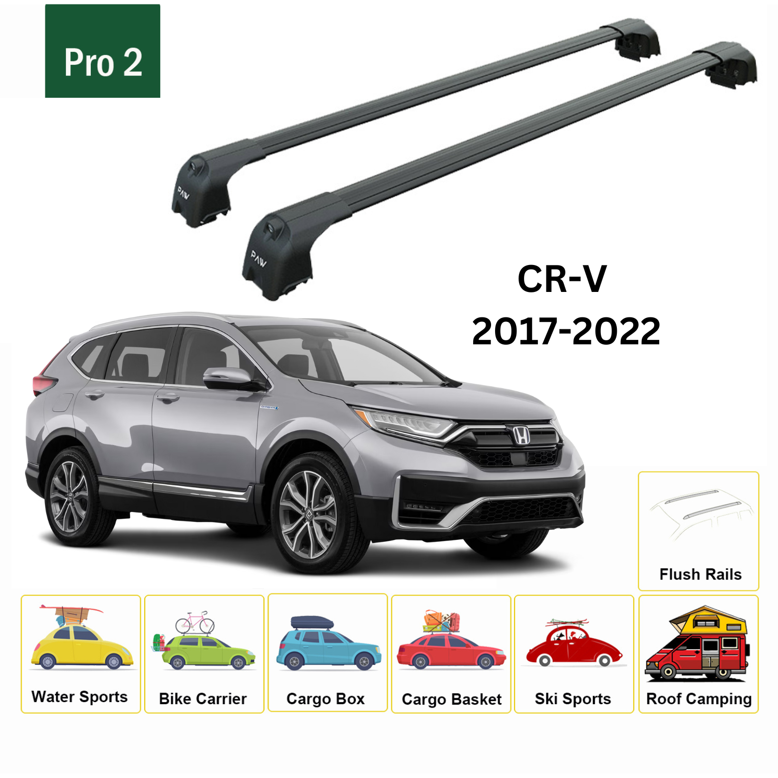 For Honda CR-V MK5 2017-22 Roof Rack Cross Bars Metal Bracket Flush Rail Alu Black