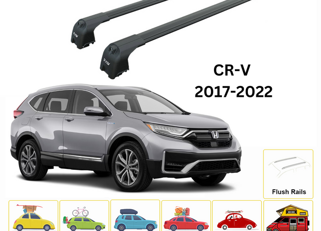 For Honda CR-V MK5 2017-22 Roof Rack Cross Bars Metal Bracket Flush Rail Alu Black