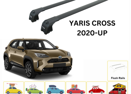 For Toyota Yaris Cross 2020-Up Roof Rack Cross Bars Flush Rail Alu Black