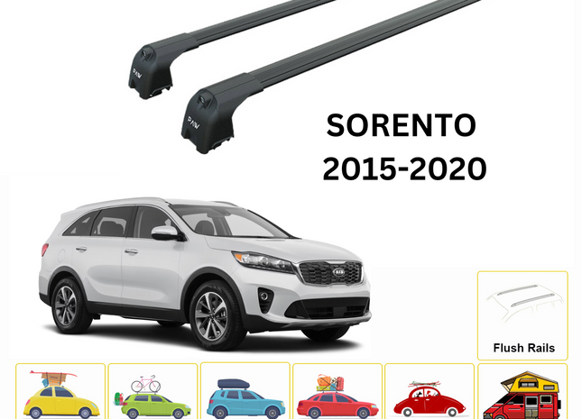 For Kia Sorento 2015-20 Roof Rack Cross Bars Flush Rail Alu Black