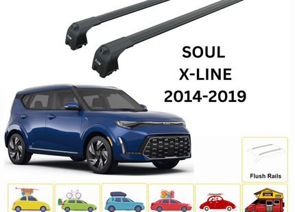 For Kia Soul Roof Rack Cross Bars Flush Rail Alu Black 2020-Up