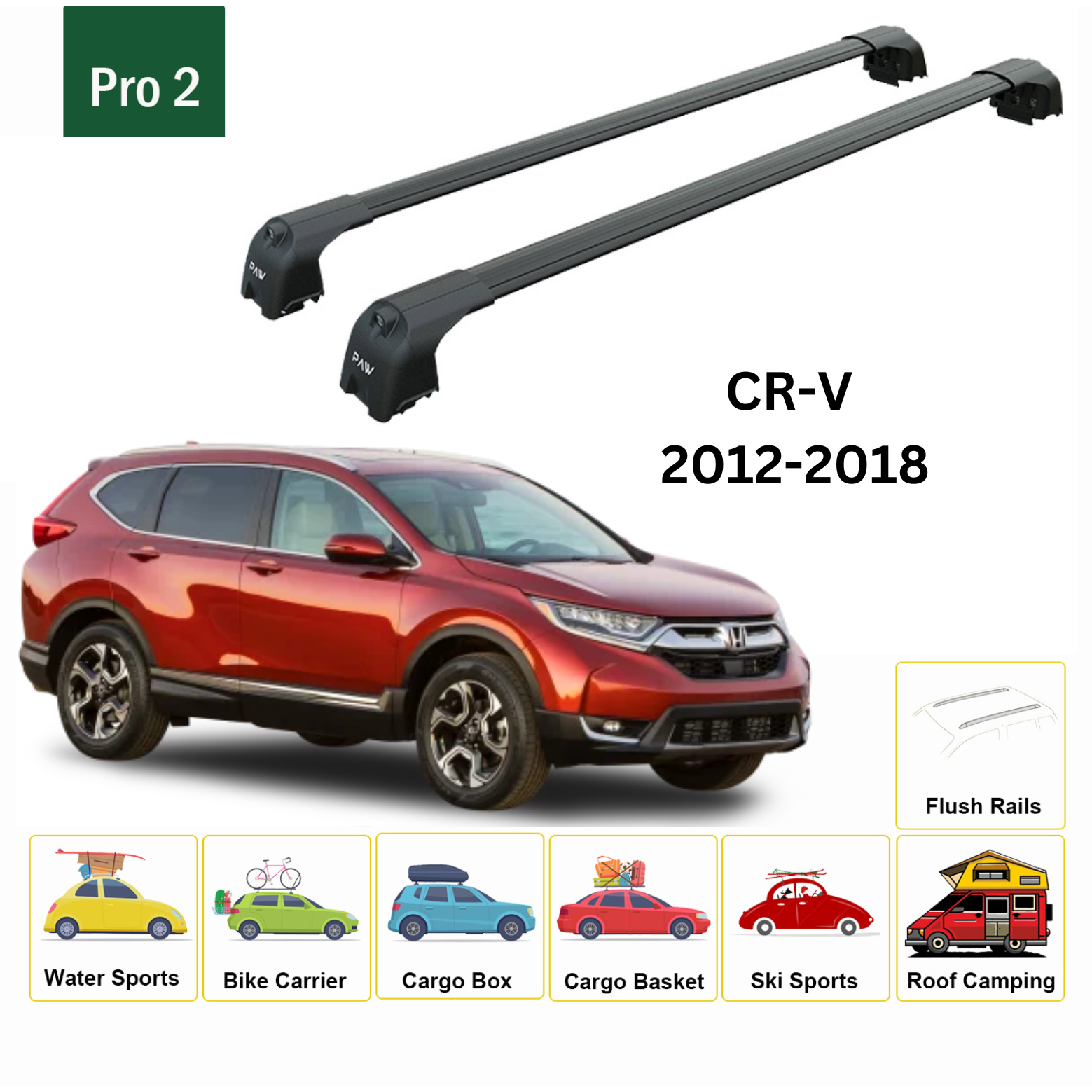 For Honda CR-V MK4 Roof Rack Cross Bars Metal Bracket Normal Roof Alu 2012-2018 Black