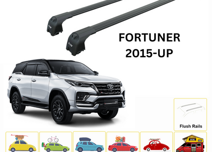 For Toyota Fortuner 2015-Up Roof Rack Cross Bars Flush Rail Alu Black