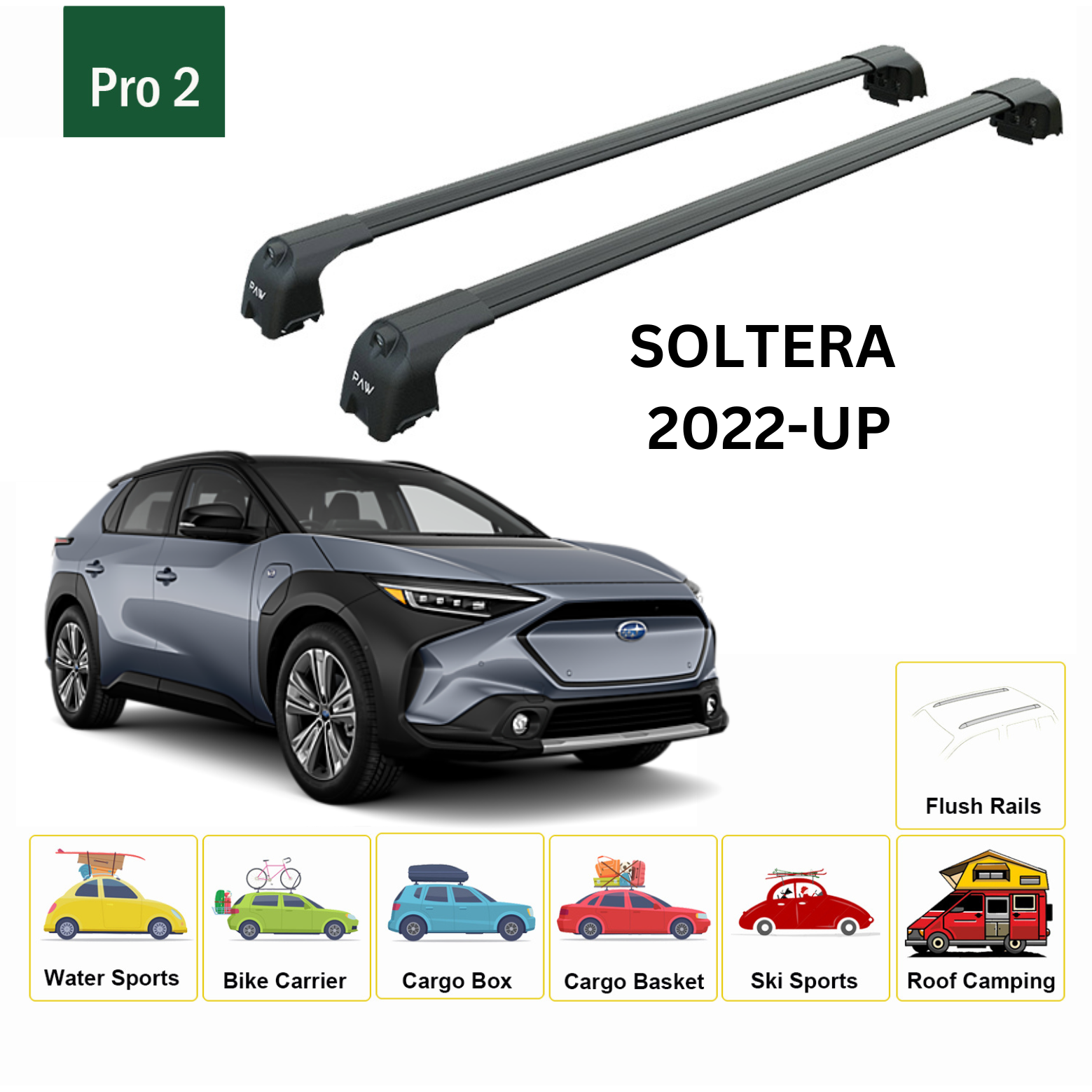 For Subaru Solterra Roof Rack Cross Bars Flush Rail Alu Silver 2023- Up