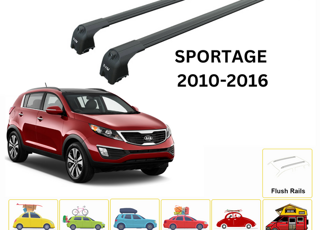 For Kia Sportage 2010-2016 Roof Rack Cross Bars Flush Rail Alu Black
