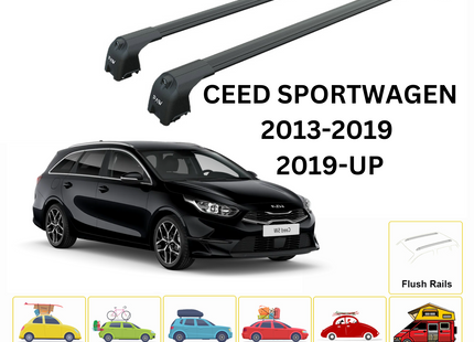 For Kia Ceed Sportswagon 2013-Up Roof Rack Cross Bars Flush Rail Alu Black