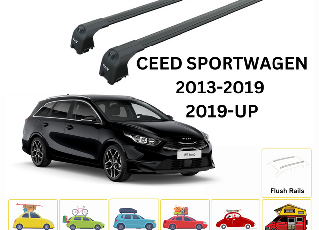 For Kia Ceed Sportswagon 2013-Up Roof Rack Cross Bars Flush Rail Alu Black