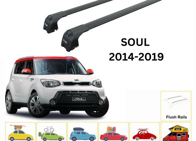 For Kia Soul Roof Rack Cross Bars Flush Rail Paw Pro 2 Alu Black 2014-19
