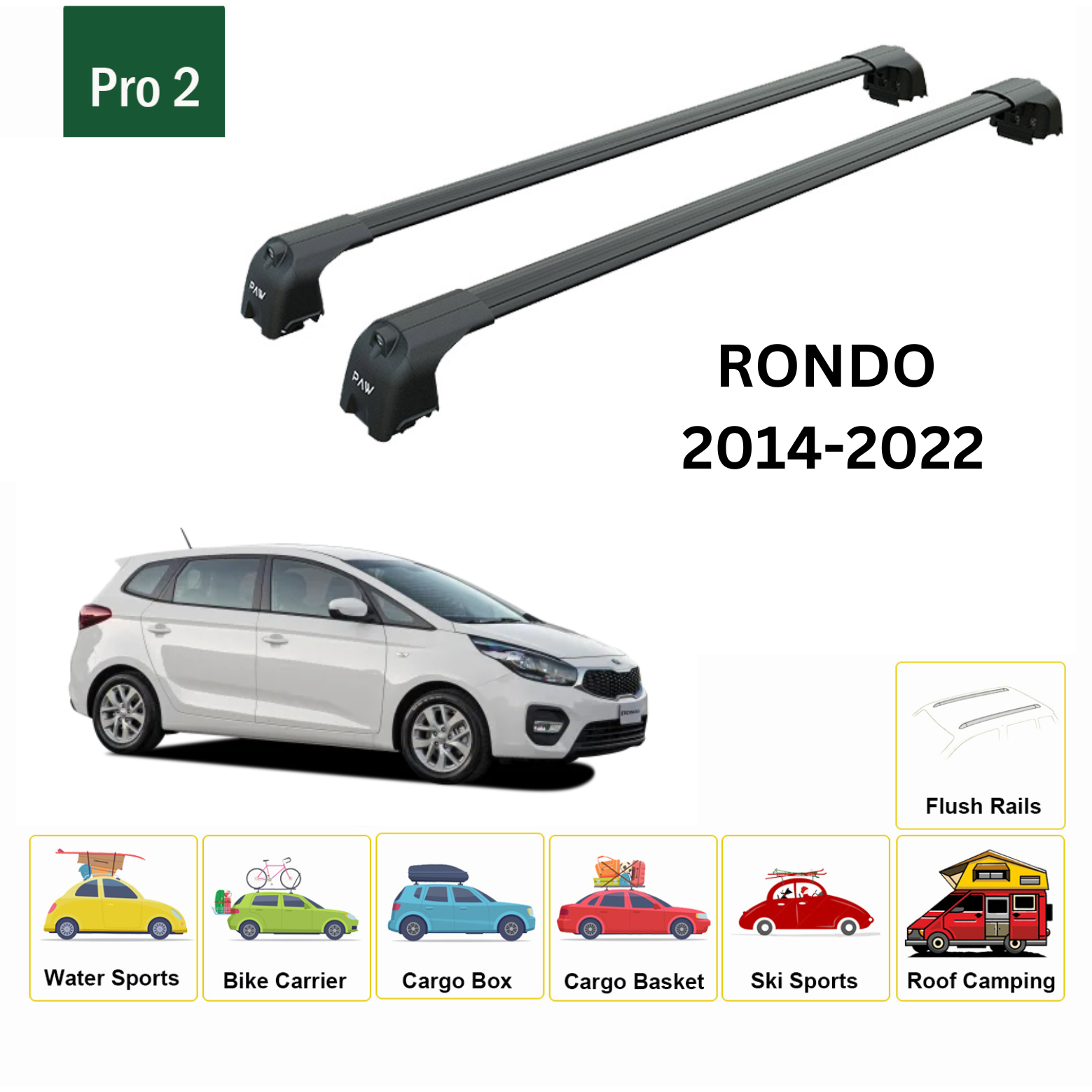 For KIA Rondo 2014-22 Roof Rack Cross Bars Flush Rail Alu Black