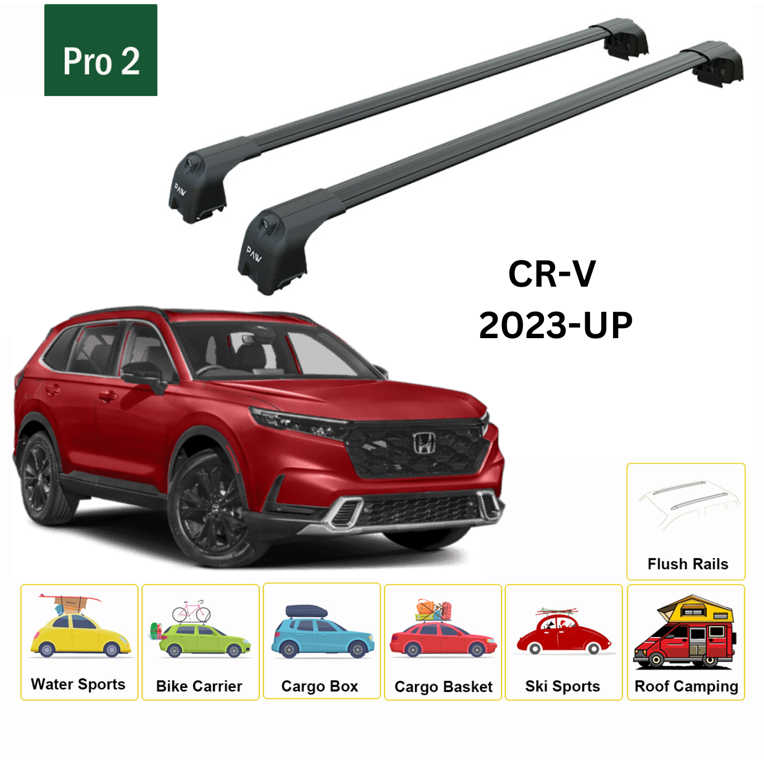 For Honda CR-V MK6 2023-Up Roof Rack Cross Bars Metal Bracket Flush Rail Alu Black