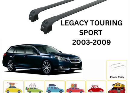 For Subaru Legacy Wagon 2003-09 Roof Rack Cross Bars Flush Rail Alu Black Type 1