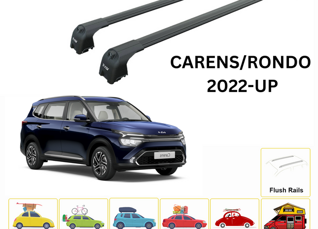 For KIA Carens Rondo 2022-Up Roof Rack Cross Bars Flush Rail Alu Black
