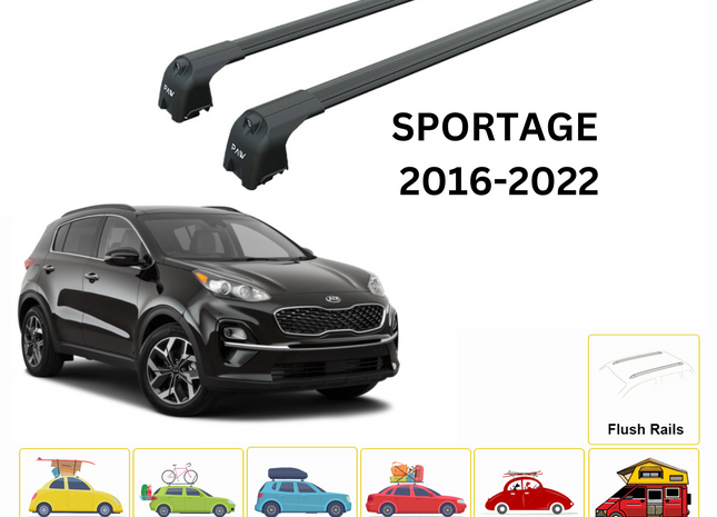 For Kia Sportage 2016-2022 Roof Rack Cross Bars Flush Rail Alu Black