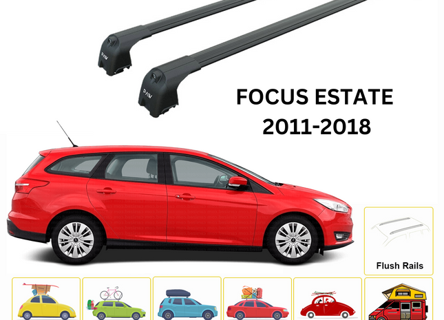 For Ford Focus Estate C346 (2008-2011) Roof Rack Cross Bars T-Track, Black