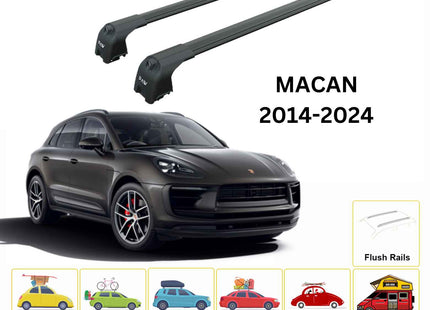 For Porsche Macan 2014-2025 Roof Rack Cross Bars Flush Rail Alu Black