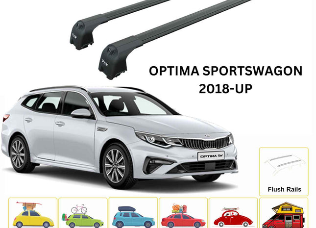For KIA Optima Sportwagon 2018-Up Roof Rack Cross Bars Flush Rail Alu Black