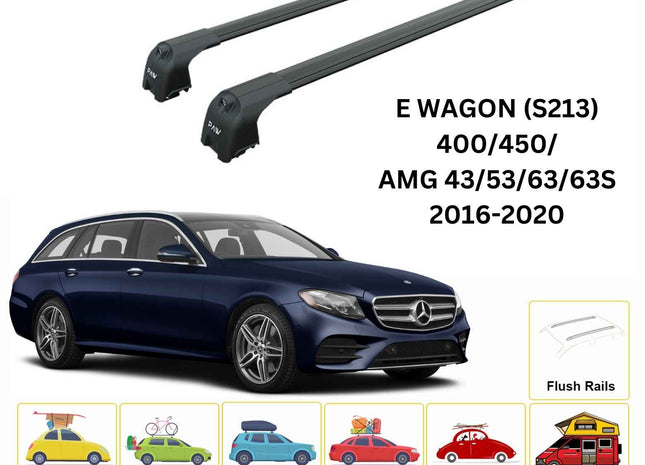 For Mercedes E Wagon S213 2016-2020 Roof Rack Cross Bars Flush Rail Alu Black