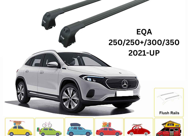 For Mercedes Benz EQA SUV 2021-Up Roof Rack Cross Bars Flush Rail Alu Black