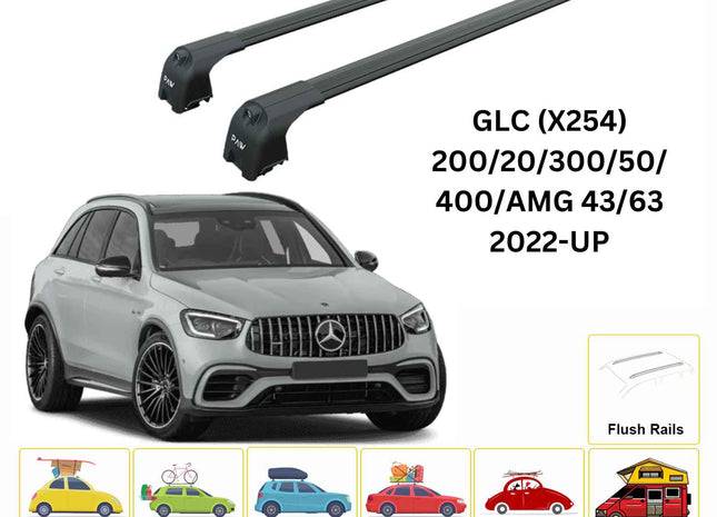 For Mercedes GLC (X254) 2022-Up Roof Rack Cross Bars Flush Rail Alu Black
