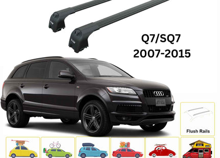 For Audi Q7 2007-2015 Roof Rack Cross Bars Flush Rails Alu Black