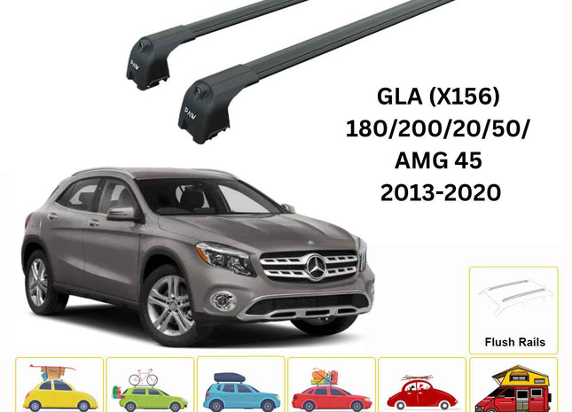 For Mercedes GLA (X156) 2013-20 Roof Rack Cross Bars Flush Rail Alu Black