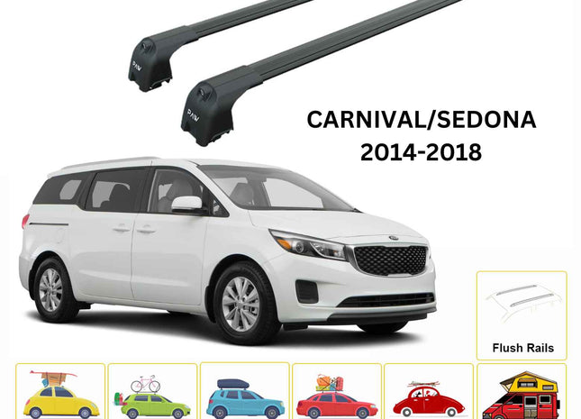 For KIA Carnival/Sedona 2014-18 Roof Rack Cross Bars Flush Rail Alu Black