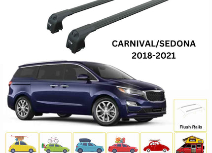 For KIA Carnival/Sedona 2018-21 Roof Rack Cross Bars Flush Rail Alu Black