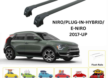 For Kia Niro 2017-Up Roof Rack Cross Bars Flush Rail Alu Black